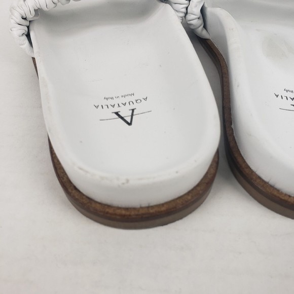 AQUATALIA Womens White Ruched Iva Round Toe Slip On Leather Slide Sandals 5.5 - Picture 9 of 11